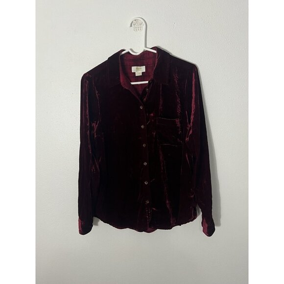 Maeve By Anthropologie Wine Red Button Down Velvet Shirt Size 6 - Picture 1 of 15